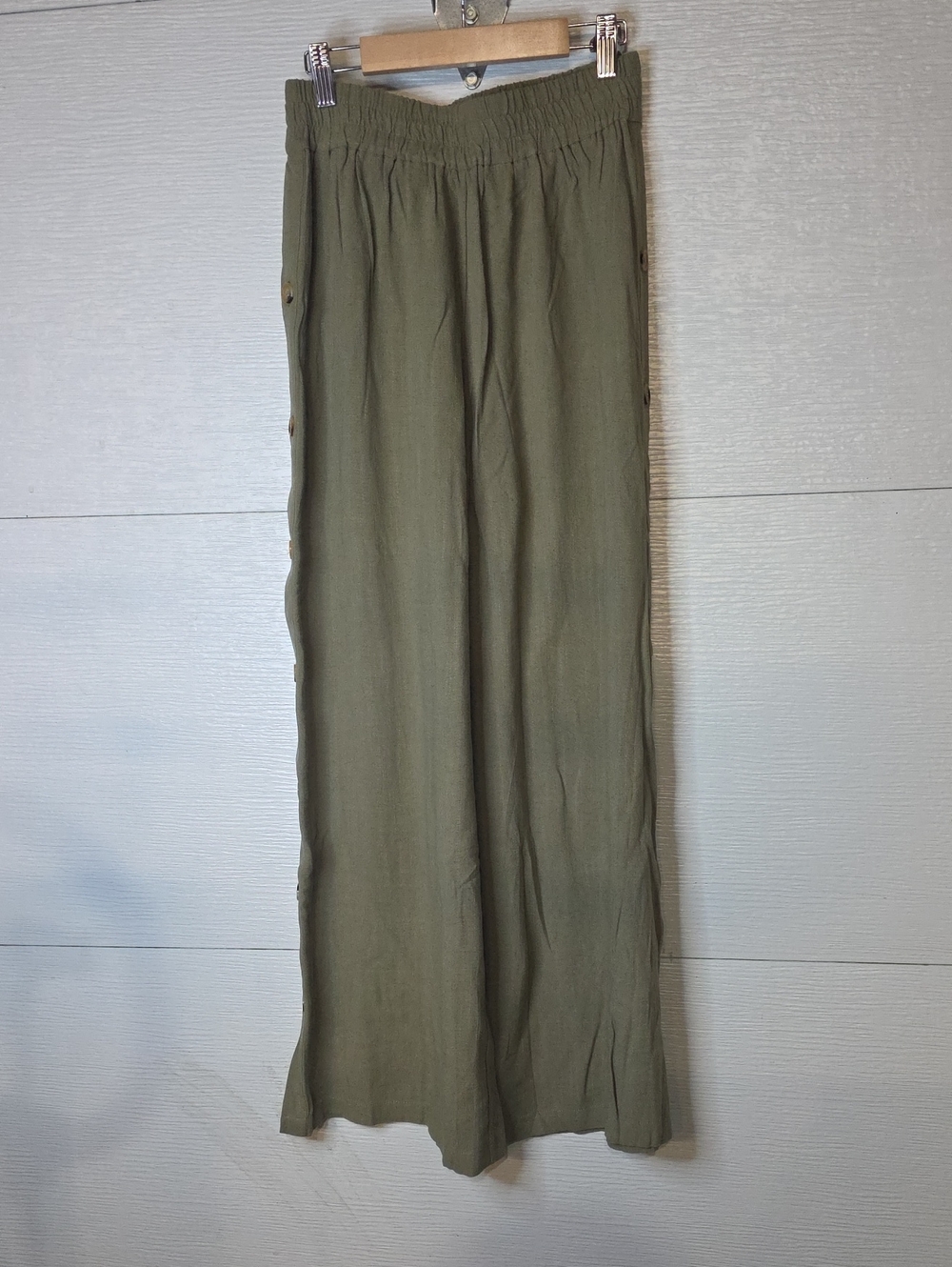 Final Touch Olive Elastic-Waist Wide-Leg Chinos